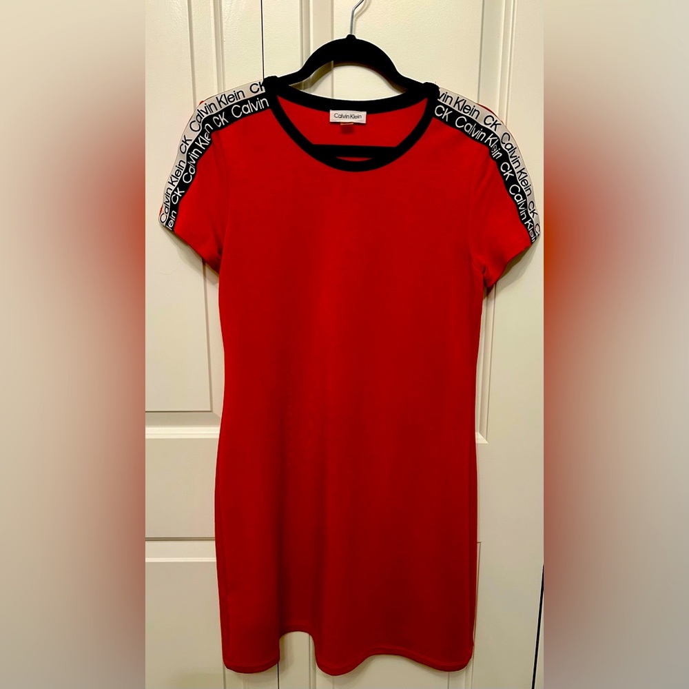 Calvin Klein Orange Shirt Dress Short Sleeve Knee Length